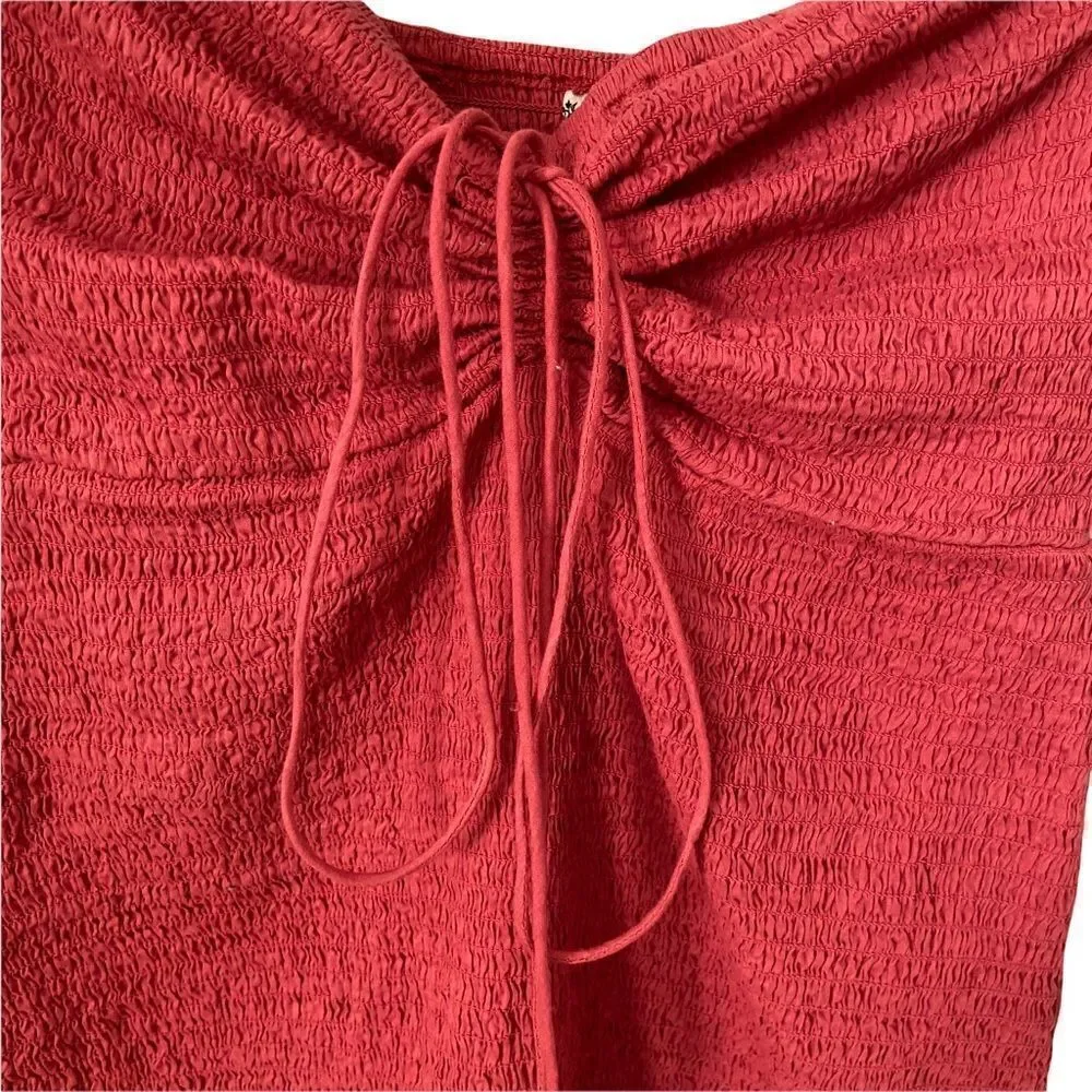 Free People Intimately Shirred Smocked Mini Halter Dress in Rust Orange Size S